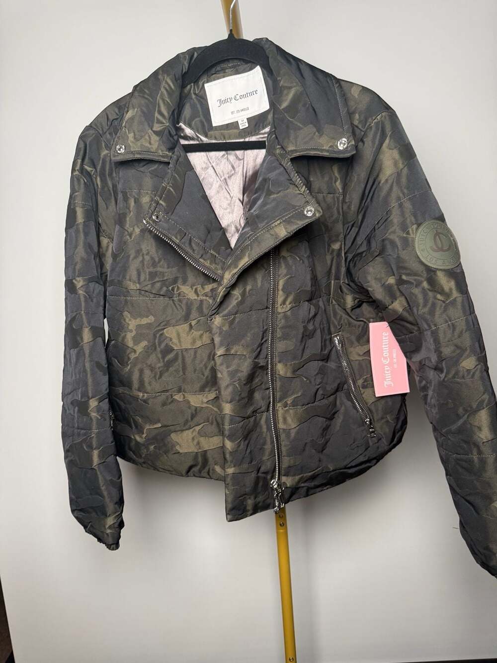 Juicy Couture Camouflage Moto Puffer Jacket Night Camo Size Medium